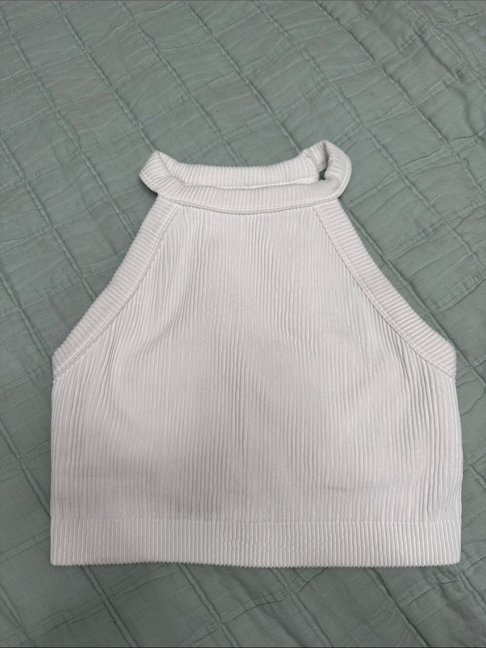 aerie White Ribbed Halter Crop Top